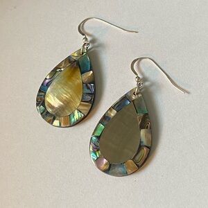 Abalone Shell Inlay Dangle Earrings Sterling Silver Earring Hooks